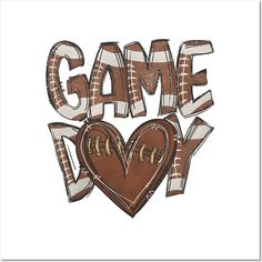 the word game day is made up of footballs and hearts