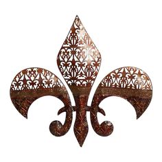 an ornate metal fleur de lis on a white background