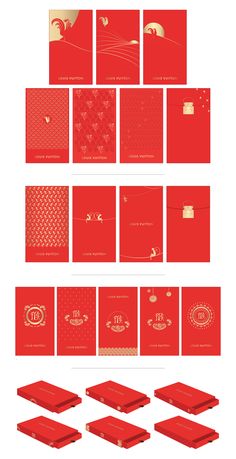 red and gold wedding stationery set with matching envelopes, place cards, and more