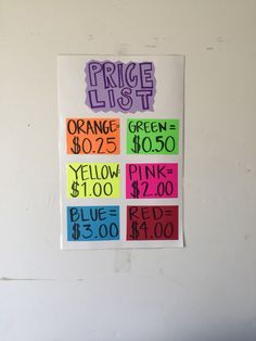 a price list is posted on the wall