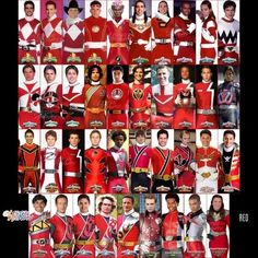 a collage of people dressed in red and white uniforms with their names on them