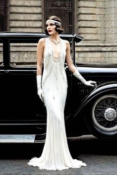 20s Wedding Dress, Flapper Makeup, Gatsby Party Outfit, Gatsby Outfit, 1920s Evening Dress, 1920s Looks, Art Deco Party, Prom Dress Inspo, Great Gatsby Fashion