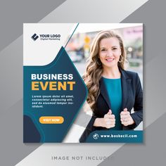 a business event brochure with a woman giving thumbs up in front of the camera