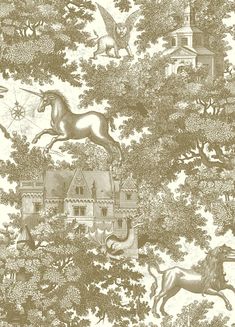 an old wallpaper with horses and trees