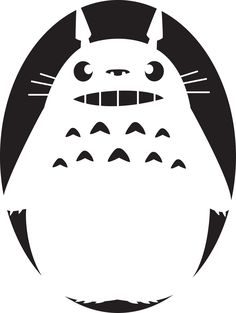 a black and white image of a totoro in a circle with its mouth open