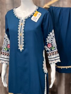 Soft cotton Kurti set made in India sizes are given by Bust measurement (inches) Blue Cambric Palazzo Set For Eid, Diwali Designer Cotton Sets, Eid Blue Cambric Palazzo Set, Blue Cotton Pant Set With Straight Kurta, Festive Cotton Designer Wear Sets, Festive Cotton Sets For Designer Wear, Festive Cotton Designer Sets, Festive Blue Palazzo Set In Cambric, Festive Blue Cambric Palazzo Set