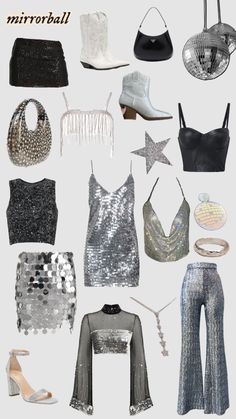 a bunch of different types of clothes and shoes on a white background with the words mirrorball