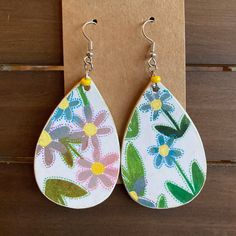 My inspiration for these is when the snow melts and the sun shines....and flowers start popping up. Who doesn't love that? Spring Teardrop Earrings, Spring Teardrop Earrings As A Gift, Spring Gift Teardrop Dangle Earrings, Wood Dangle Earrings, Snow Melting, Daisy Earrings, Pretty Jewelry, Fun Earrings, Pretty Jewellery