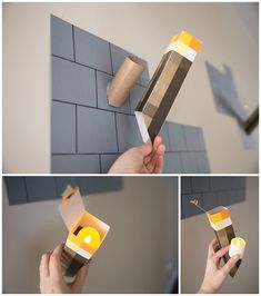 someone is making a paper candle holder out of toilet paper and some sort of cardboard