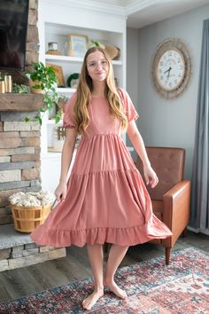 This adorable midi pink dress is the perfect for any outing this spring, or really any season! So versatile & can be worn on or off shoulder! Spring Sundress In Solid Color, Modest Midi Dress For Spring Garden Party, Pink Mid-length Dress For Garden Party, Modest Summer Dress For Brunch, Feminine Solid Color Maxi Dress For Day Out, Spring Casual Flowy Midi Dress, Chic Blush Spring Dress, Spring Midi Dress For Dress Down Occasions, Pink Mid-length Summer Dress