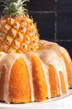 a pineapple bunt cake on a white plate