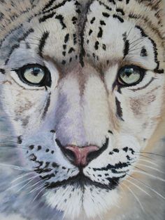 a painting of a white tiger with blue eyes