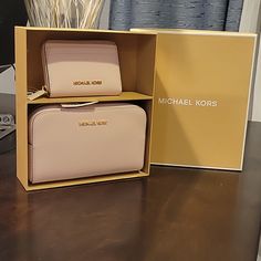 New In Box And Tags. Michael Kors Cosmetic Travel Bag & Wallet Set. The Cosmetic Box Has Inner Pocket & Zip Closure. 7.25"W X 4.5" H X 2.2" D Wallet Has 2 Credit Card Slots In Front And 2 In Back With Interior Billfold Compartments 5" W X 3.5" H X 1" D Michael Kors Cosmetic Bag, Travel Messenger Bag, Michael Kors Satchel, Brown Leather Crossbody Bag, Michael Kors Tote Bags, Monogram Tote Bags, Cosmetic Box, Michael Kors Shoulder Bag, Quilted Handbags