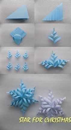 paper snowflakes are arranged in different ways to make them look like they have been folded