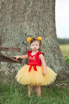 How cute is this Winnie the Pooh dress!! Oh so cute!!! Perfect for Halloween,dress up, birthdays,and special events! This dress is made knee length,you dont have to leave a measurement,but if you choose to please leave a measurement from armpit to desired length. Checkout our shop for our Piglet,and Tigger Design!!! Ea Winnie The Pooh Birthday Outfit, Fancy Nancy Costume, Winnie The Pooh Dress, Pooh Bebe, Winnie The Pooh Costume, Pooh Dress, Toddler Costumes Girl, Tutu Dress Costumes