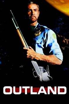 the poster for outland shows a man holding a baseball bat