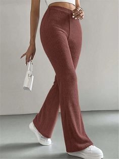 Women's Solid Color Basic Ribbed Leggings Rose Red Casual   Polyester Plain Flare Leg Medium Stretch  Women Clothing, size features are:Bust: ,Length: ,Sleeve Length: Flair Leggings, Ribbed Leggings, Flare Leggings, Christmas List, Latest Design, Lima, All Fashion, Women Clothing, Red Roses