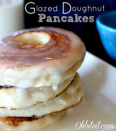 glazed doughnut pancakes stacked on top of each other