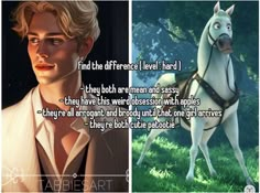 an animated image of a woman riding a horse with the caption, find the differences level