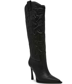 Steve Madden Kinzee Leather Stiletto Western Tall Boots | Dillard's Heeled Boots Knee High, High Heel Cowboy Boots, Womens Fall Boots, Boot Hill, Tall Western Boot, Fall Boots, Boots Fall, Black High Heels, Dillard's