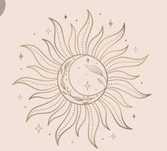 a drawing of the sun and moon with stars on it's sides, in brown ink