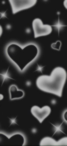 black and white hearts with stars in the background