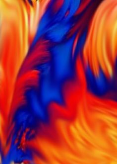 an abstract painting with red, orange and blue colors in the background is blurry