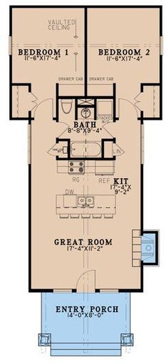 Craftsman Style House Plan - 2 Beds 1 Baths 921 Sq/Ft Plan #923-222 Small Cottage House Plans, Craftsman Design, Cottage Floor Plans, Craftsman Style House, Arts And Crafts House, التصميم الخارجي للمنزل