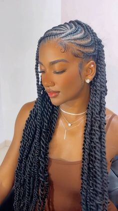 All Braided Hairstyles, Lemonade Fulani Braids Twist, Fulani Braids Twist, Cute Cornrows Hairstyles, Box Braid Designs, Trendy Hairstyles Braids, Lemonade Fulani Twist, Fulani Lemonade Braids, Lemonade Twists