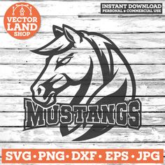 the mustangs logo on a wooden background