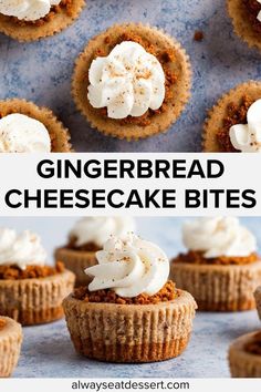 Meet your new Christmas dessert obsession: mini gingerbread cheesecakes! Ultra-creamy, warmly spiced, and nestled in a nutty crust, these individual treats are a flavor explosion. Topped with holiday cheer, they're sure to impress at any festive gathering. Small in size, big on flavor! Mini Cheesecakes Baked, Cheesecake Shots Mini Desserts, Small Christmas Dessert Ideas, Peppermint Cheesecake Bites, Desserts In Mini Muffin Tins, Christmas Gingerbread Desserts, Holiday Finger Desserts, Mini Gingerbread Cheesecakes, Mini Desserts To Sell