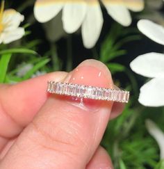 3.10Ct White Baguette Simulated CZ Full Eternity 925 Sterling Silver Band Ring