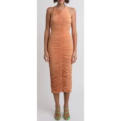 Ruched Front Seam Creates A Figure-Flattering Silhouette With Interesting Shapes At Neckline And Back. Color | Orange Type | Dress Size | Xs & L Brand | Alc Condition | Excellent ( Size Large Has Tag Attached Size Xs Does Not) Flattering Ruched Midi Dress For Cocktail, Cocktail Midi Dress With Ruched Detail, Summer Midi Dress With Gathered Neckline For Cocktail, Summer Cocktail Midi Dress With Gathered Neckline, Casual Party Midi Dress With Ruched Bodice, Brunch Midi Dress With Ruched Bodice, Flattering Ruched Midi Dress For Date Night, Summer Draped Midi Dress With Ruched Back, Spring Party Midi Dress With Gathered Waist