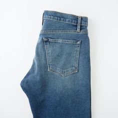 American-made denim, hand-washed for softness and with a hint of stretch Medium Wash Rigid Denim Jeans With Straight Hem, Medium Wash Straight Hem Rigid Denim Jeans, Everyday Straight Hem Denim Jeans, Everyday Straight Hem Jeans, Everyday Rigid Denim Jeans With Standard Cut Leg, Fitted Washed Blue Cropped Jeans, Washed Blue Fitted Cropped Jeans, High Rise Straight Fit Recycled Denim Jeans, Modern Dark Wash Cropped Leg Jeans