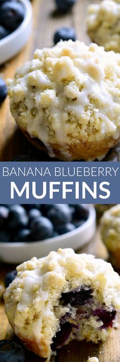 banana blueberry muffins on a wooden table