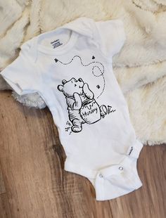 Winnie The Pooh Onesie, Cricut Onesies, Pooh Onesie, Mommas Boy, Sweet Baby Ray, Keepsake Storage, Bear Outfit, Winnie The Pooh Nursery, Baby Coming Home Outfit