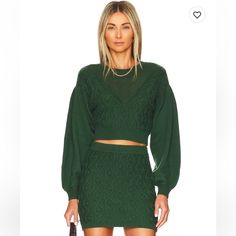 Revolve Tularosa Sweater And Matching Skirt (Never Worn). Willing To Sell Separate But This Is For The Set Embroidered Top Designs, Winter Beauty, Romantic Dress, Revolve Clothing, Sweater Making, Green Sweater, Fashion Help, Forest Green, 30 Day