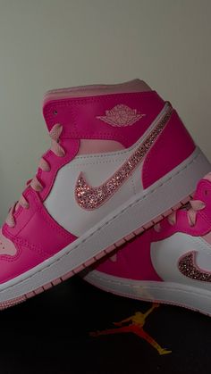 Air Jordan 1 Mid GS 'fierce Pink'. Barbie Pink Sneakers With Crystal Swooshes - Etsy Casual Pink Sneakers With Rhinestones, Trendy Pink Custom Sneakers With Boost Midsole, Trendy Pink High-top Custom Sneakers, Pink High-top Sneakers With Rhinestones, Pink Low-top Custom Sneakers With Speckled Midsole, Sporty High-top Sneakers With Glitter Accents, Pink High-top Jordan Shoes For Streetwear, Sporty High-top Sneakers With Rhinestones, Sporty Pink Sneakers With Rhinestones