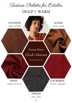 Dark Autumn Romantic Style, Best Hair Color For Dark Autumn, Dark Autumn Dream Wardrobe, Dark Autumn Outfits Capsule Wardrobe, Dream Wardrobe Dark Autumn, Deep Autumn Outfits For Spring, Deep Autumn Patterns, Deep Autumn Color Palette Clothes, Dark Autumn Romantic Kibbe