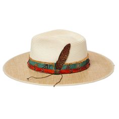 The TUCSON is a designer hat from the Stampede collection. Crafted from premium canvas fabric and genuine leather, the band features cross-stitching for extra durability. The inner band is emblazoned with a subtle palm leaf design. Complete with a feather insert and a 3.5 inch flat brim, this hat is sure to make a statement. Adjustable Brimmed Canvas Hat, Adjustable Canvas Sun Hat With Flat Brim, Beige Canvas Hat With Short Brim, Bohemian Hat, Bohemian Hats, Outback Hat, Palm Leaf Design, Flat Brim Hat, Rancher Hat