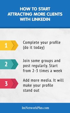 how to start attracting more client with linkedin info graphic on white paper and blue background