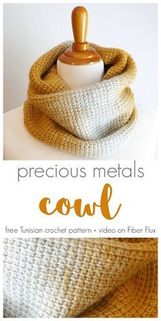 a knitted cowl with the words precious metals on top and below it