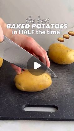 a person cutting up some potatoes on top of a counter