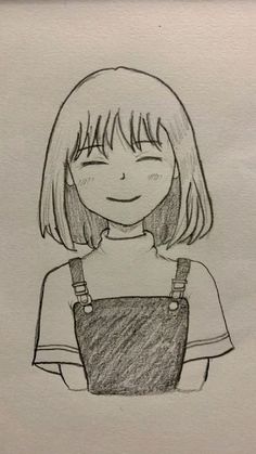 a drawing of a girl with suspenders and overalls