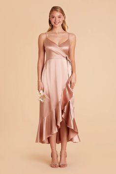 This isnt Ennie-ol midi dress, if youll pardon the pun. The unique neckline is somewhere between a scoop neck and a cowl neck (and its the dead center of style). Ennie makes any bridesmaid look instantly pulled-together, and the soft draping of the neckline elevates the look. This dress is designed to hug your body, so we recommend sizing up if you prefer a looser fit. Check out our bridesmaid heels to complete the look. Bridesmaid Heels, Rose Gold Bridesmaid Dress, Rose Bridesmaid Dress, Bridesmaids Heels, Mauve Bridesmaid Dress, Taupe Bridesmaid Dresses, Midi Bridesmaid Dress, Wedding Roles, Satin Bridesmaid Dress