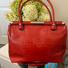 Kate Spade Red Knightsbridge Constance Shoulder Bag Comes With/Care Card. Dual Rolled Top Handles Turn Lock Closure Shoulder Bag Croc Embossed Leather With Polished Patent Finish. Hardware Goldtone Msrp $698 Debuted In 2019- More Valuable Now 5 Years Later. Approximate Measurements: 11” X 13.5” X 6”. Handle Drop 8”. Large Purse Pristine Inside And Out. No Refunds, Returns, Exchanges Or Cancellations During Live Auctions. I Do Accept Reasonable Offers, No Low-Balling. You Can Use Affirm At Checko Red Shoulder Bag With Gold-tone Hardware For Office, Kate Spade Red Rectangular Shoulder Bag, Cheap Red Shoulder Bag With Gold-tone Hardware, Red Square Shoulder Bag With Gold-tone Hardware, Red Shoulder Bag With Gold-tone Hardware For Shopping, Kate Spade Shoulder Bag, Alligator Print, Large Purse, Vintage Kate Spade