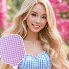 a barbie doll holding a tennis racket in front of her face and smiling at the camera