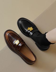 Real Leather Iron Embellished Classic Loafers for Women — Obiono