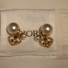 Authentic Never Used Dior Heart Tribales Earrings, Gold/Multi, White Resin Pearls And Crystals, Comes With Small Dust Bag. Designer White Earrings For Anniversary, Elegant Heart-shaped Pearl Earrings For Formal Occasions, Designer Pierced Earrings For Wedding, Designer Pierced Wedding Earrings, Luxury Heart-shaped Earrings, Elegant Heart-shaped Earrings For Evening, Elegant Heart-shaped Evening Earrings, Designer Heart-shaped Formal Earrings, Designer Heart Shaped Earrings For Formal Occasions