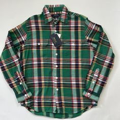 Polo Ralph Lauren Men&Apos;S Medium Plaid Flannel Button Down Green Multicolor Shirt This Plaid Shirt Is Crafted From A Stretchy Cotton-Blend Twill That Wicks Away Moisture, So You Can Stay Cool And Comfortable Throughout The Day. 60% Cotton/40% Polyester Button-Down Collar Left Chest Patch Pocket Split Back Yoke With A Box Pleat Ensures A Comfortable Fit And A Greater Range Of Motion Long Sleeves With Buttoned Barrel Cuffs Shirttail Hem Please See Pictures For Actual Measurements As They May Di